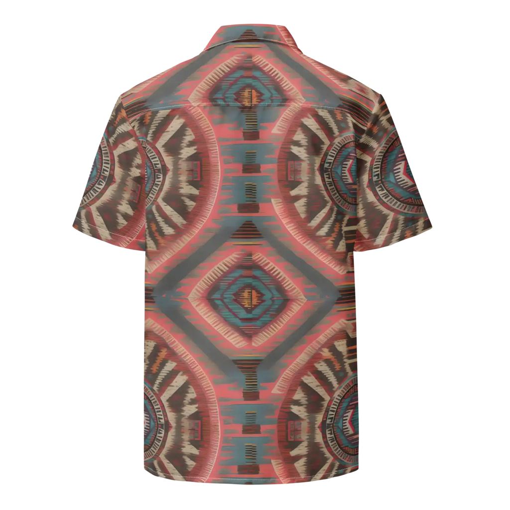 Boho Geometric Pattern Unisex Button Shirt - Recycled Polyester - DipaliZ