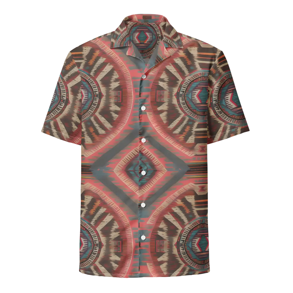 Boho Geometric Pattern Unisex Button Shirt - Recycled Polyester - DipaliZ