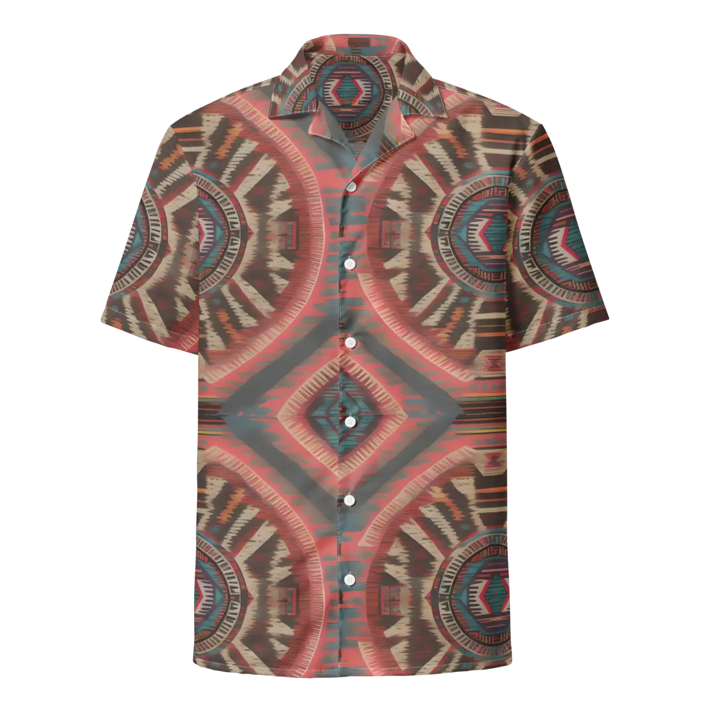 Boho Geometric Pattern Unisex Button Shirt - Recycled Polyester - DipaliZ