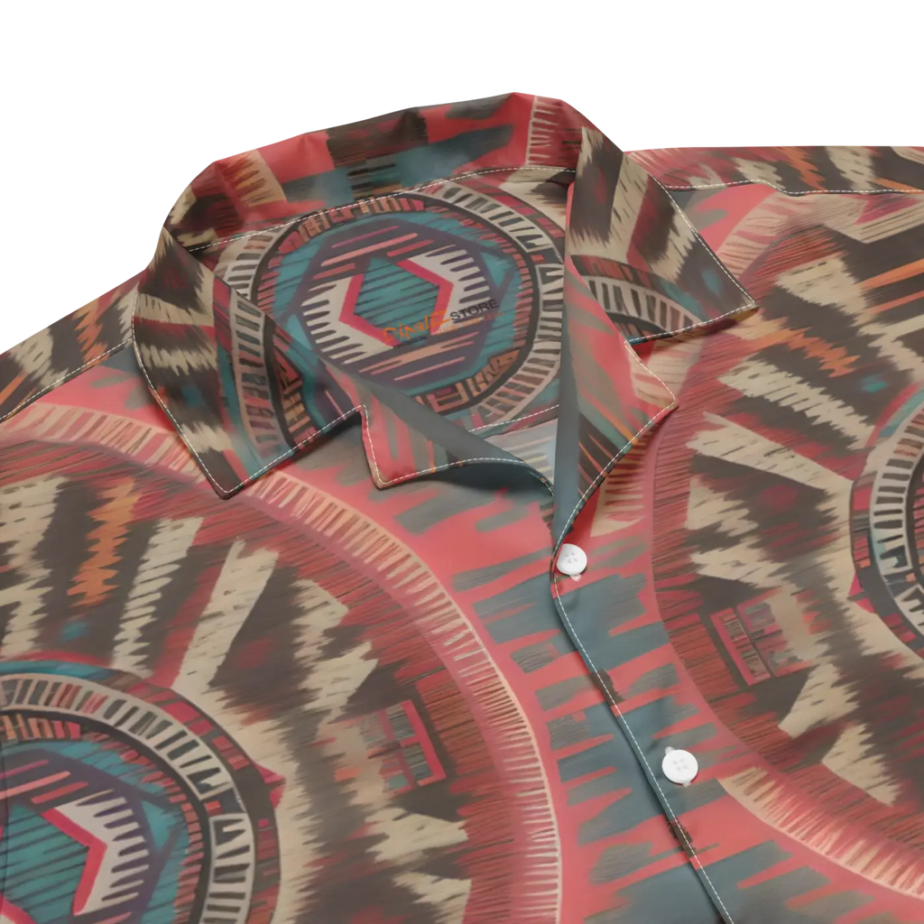 Boho Geometric Pattern Unisex Button Shirt - Recycled Polyester - DipaliZ