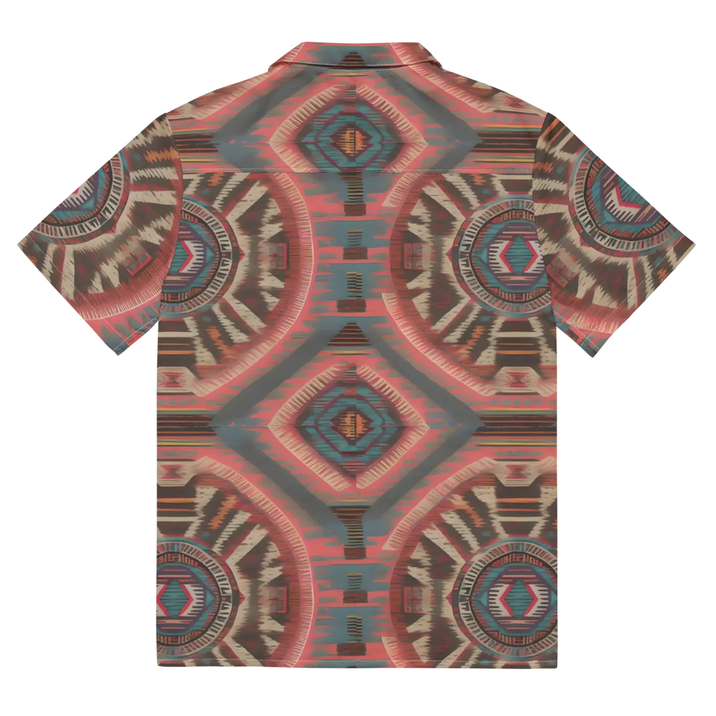 Boho Geometric Pattern Unisex Button Shirt - Recycled Polyester - DipaliZ