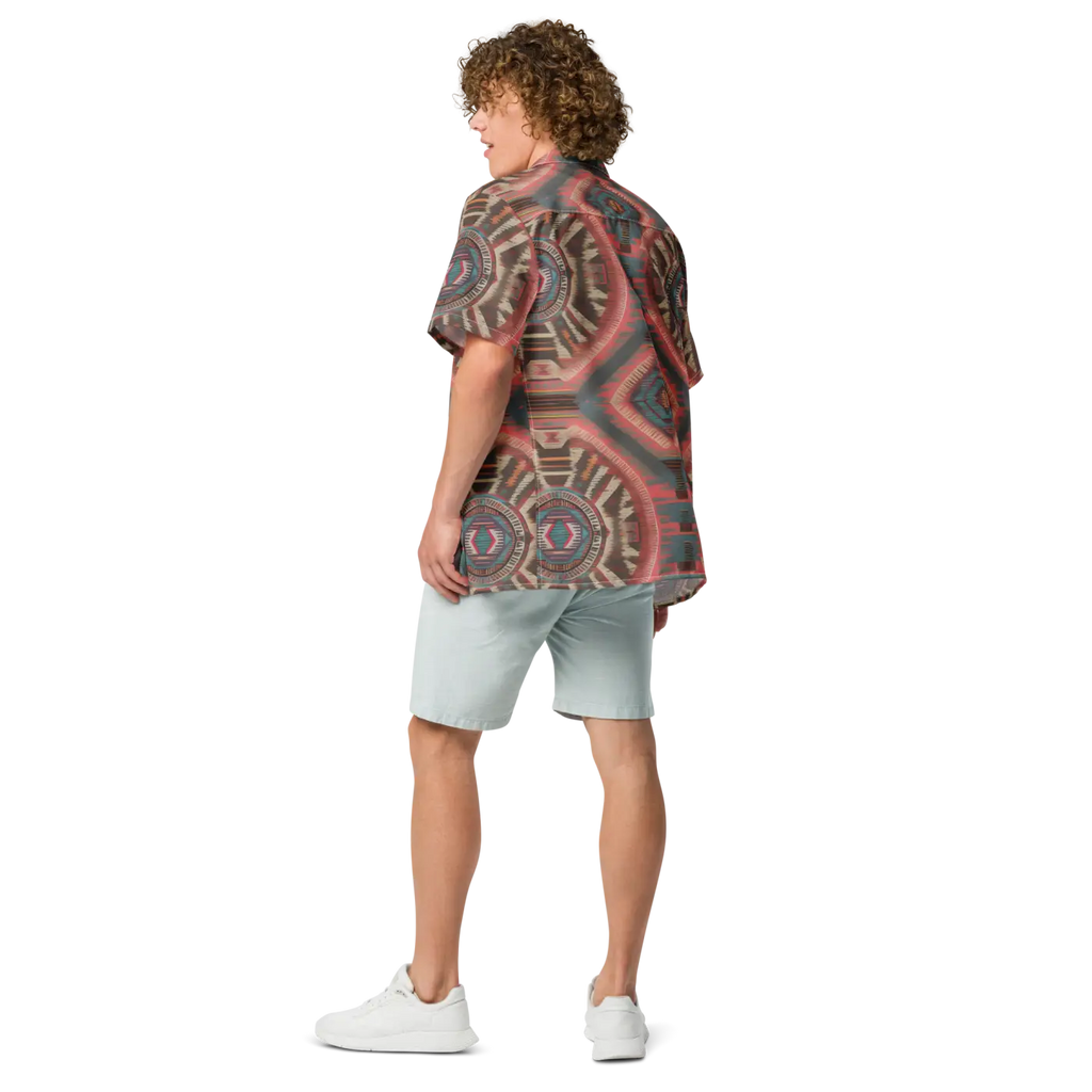 Boho Geometric Pattern Unisex Button Shirt - Recycled Polyester - DipaliZ