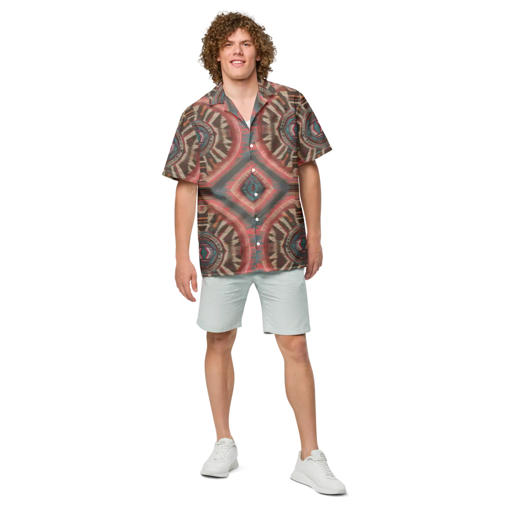 Boho Geometric Pattern Unisex Button Shirt - Recycled Polyester - DipaliZ