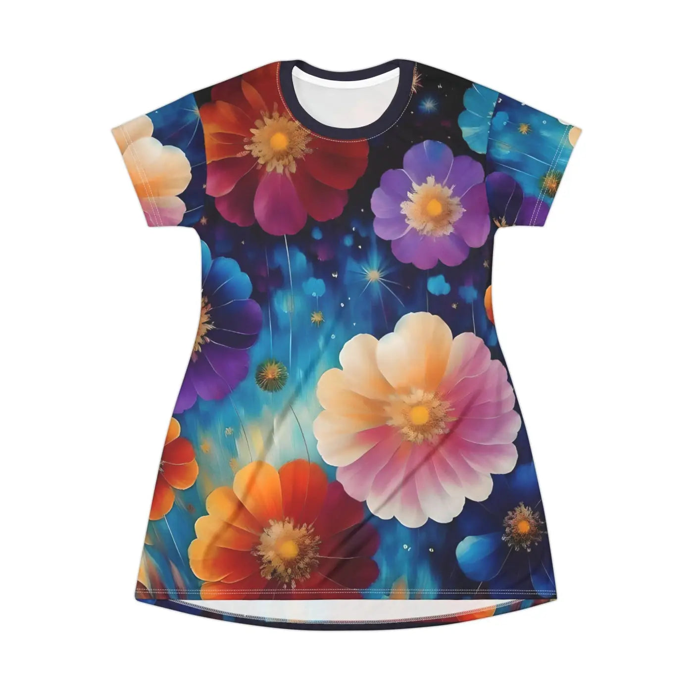Bright Colorful Flowers Shirt Dress - Floral Print - DipaliZ