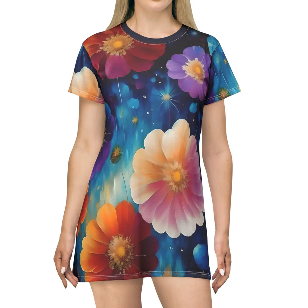 Bright Colorful Flowers Shirt Dress - Floral Print - DipaliZ