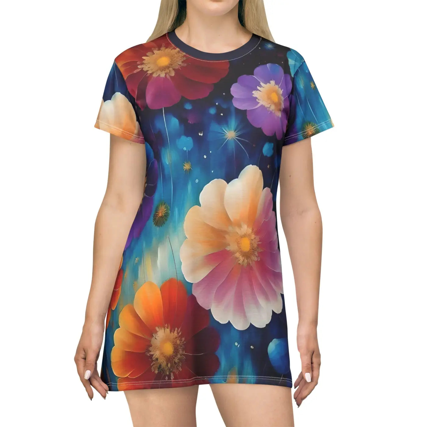 Bright Colorful Flowers Shirt Dress - Floral Print - DipaliZ