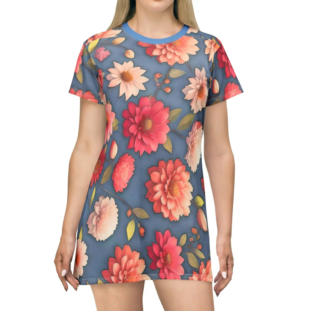 Bright Colorful Flowers Shirt Dress - Polyester - DipaliZ