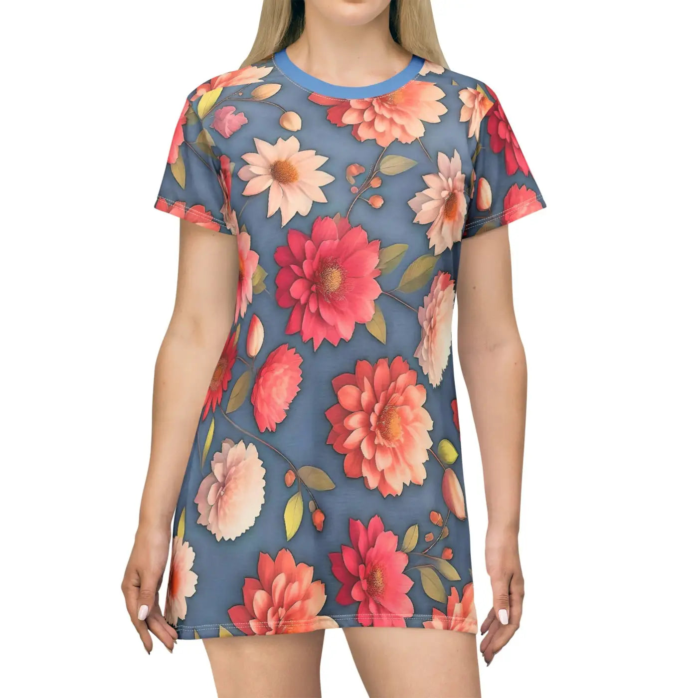 Bright Colorful Flowers Shirt Dress - Polyester - DipaliZ