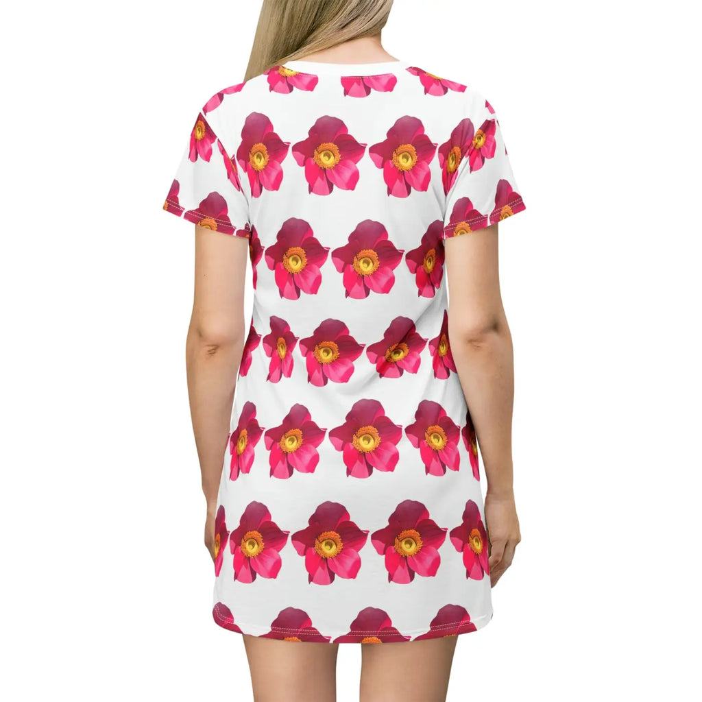Shirt Dress - Bright Pink Flowers Garden Party - DipaliZ