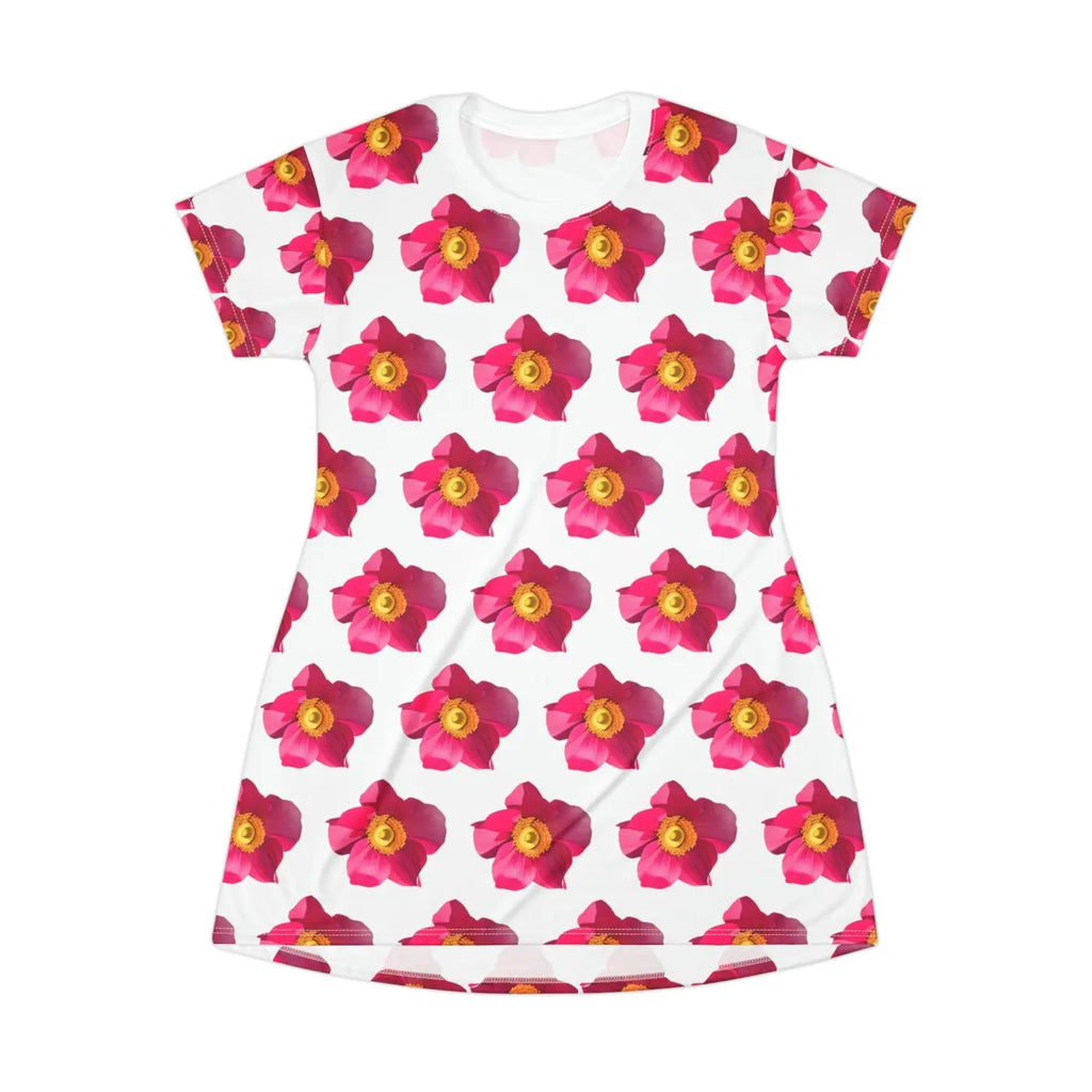 Shirt Dress - Bright Pink Flowers Garden Party - DipaliZ