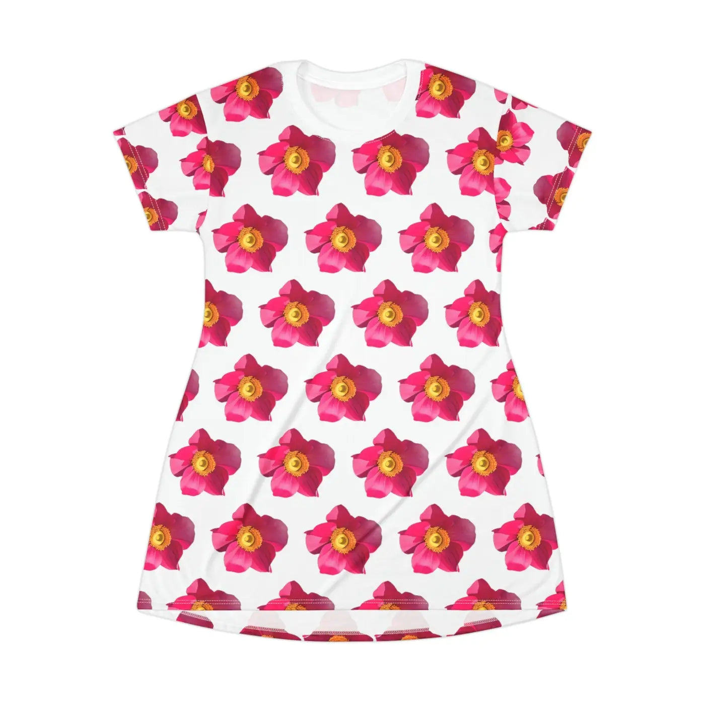 Shirt Dress - Bright Pink Flowers Garden Party - DipaliZ