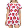 Shirt Dress - Bright Pink Flowers Garden Party - DipaliZ