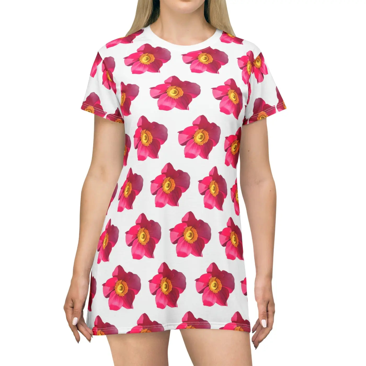 Shirt Dress - Bright Pink Flowers Garden Party - DipaliZ