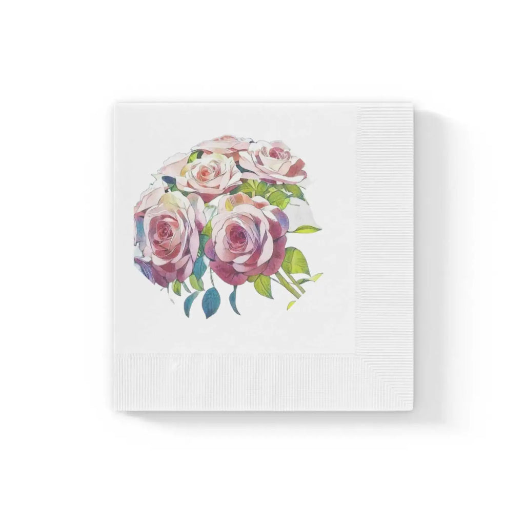 White Coined Napkins - Elegant Rose Pattern Design - DipaliZ