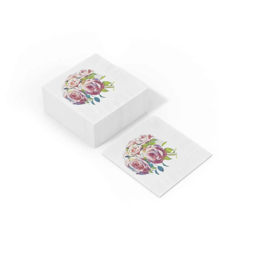 White Coined Napkins - Elegant Rose Pattern Design - DipaliZ
