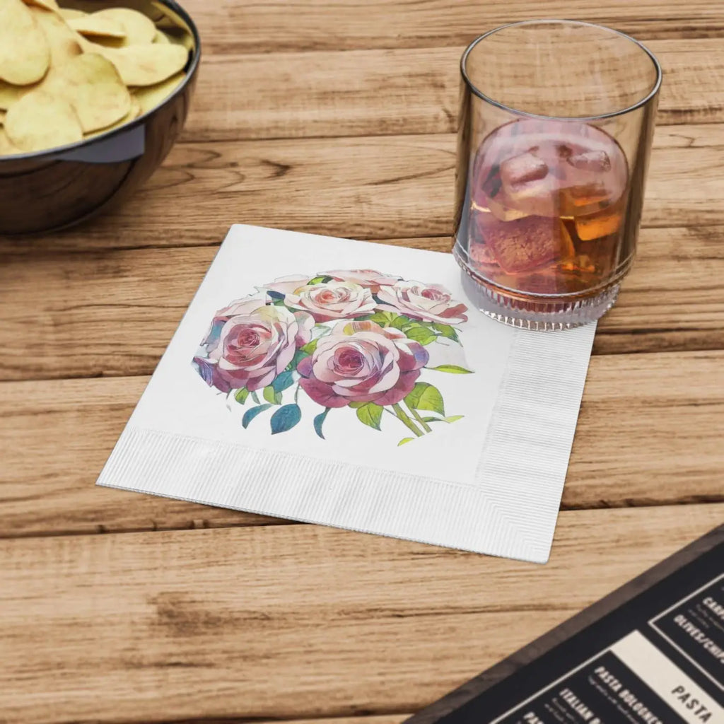 White Coined Napkins - Elegant Rose Pattern Design - DipaliZ