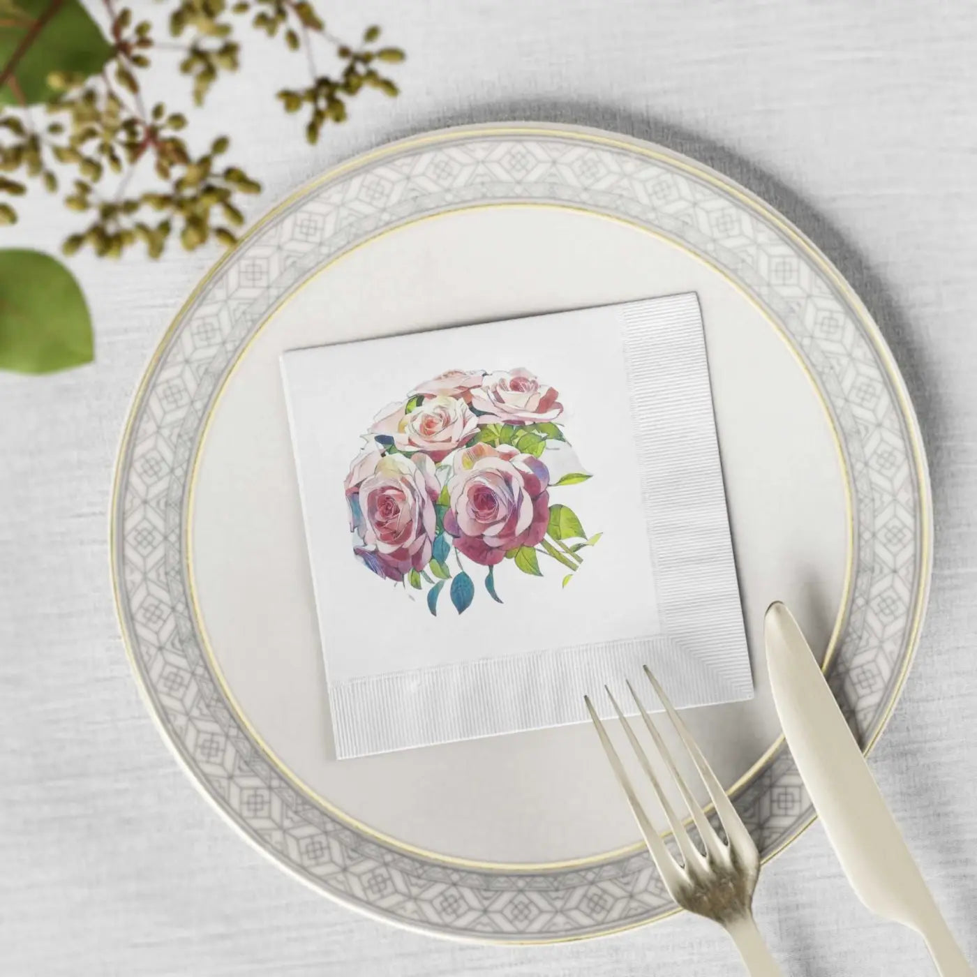 White Coined Napkins - Elegant Rose Pattern Design - DipaliZ