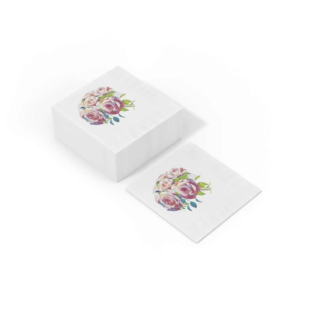 White Coined Napkins - Elegant Rose Pattern Design - DipaliZ