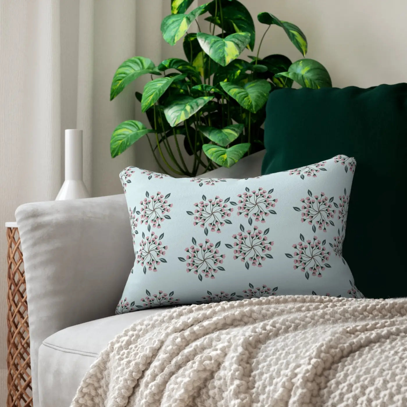 Floral Throw Pillow - Spring Flowers Polyester Lumbar - DipaliZ