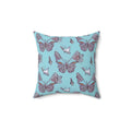 Polyester Square Pillow - Pink Butterflies on Blue - DipaliZ