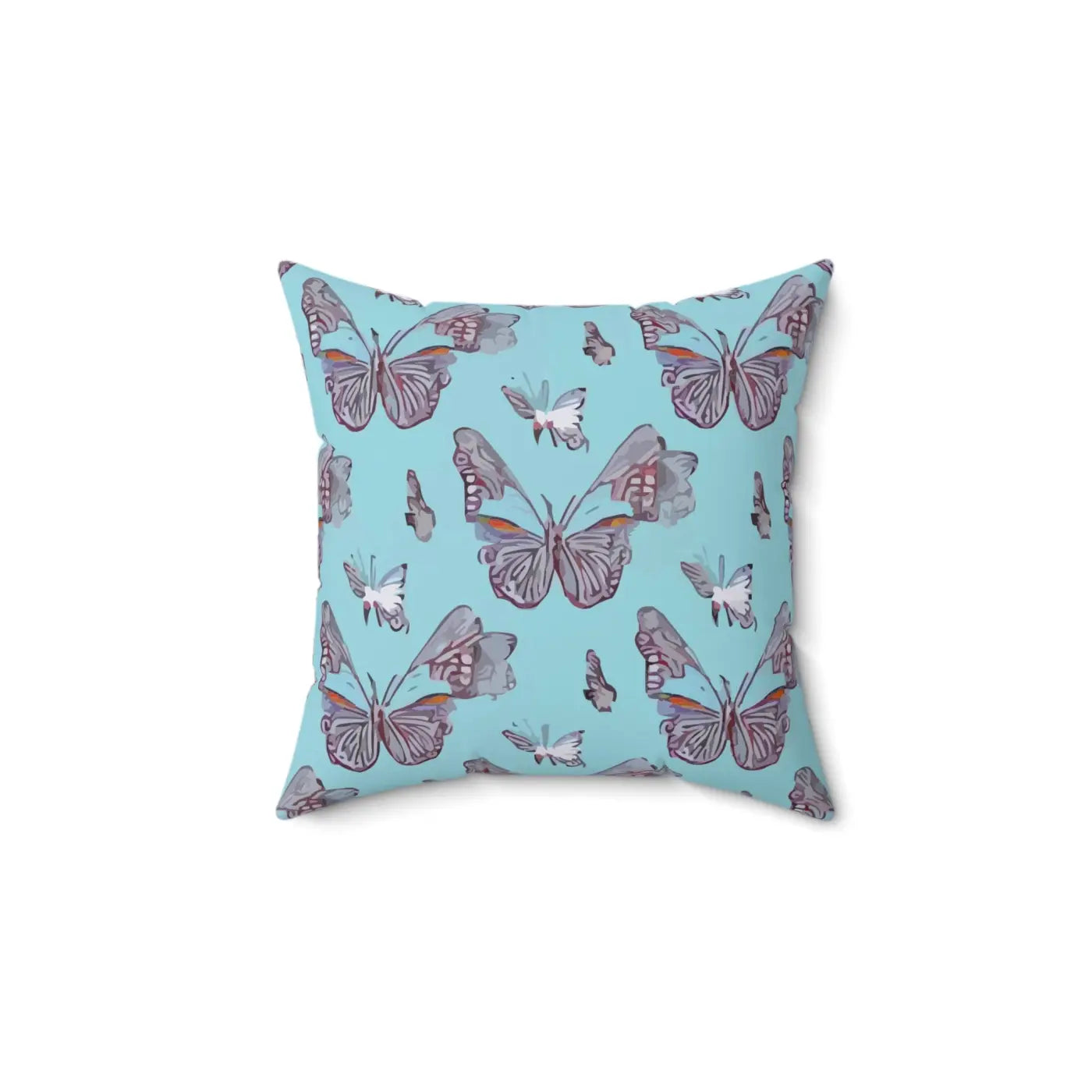 Polyester Square Pillow - Pink Butterflies on Blue - DipaliZ