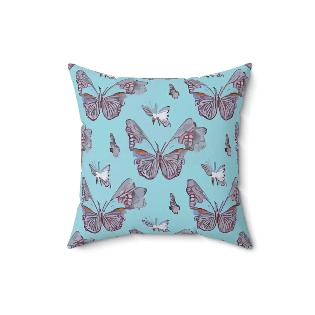Polyester Square Pillow - Pink Butterflies on Blue - DipaliZ