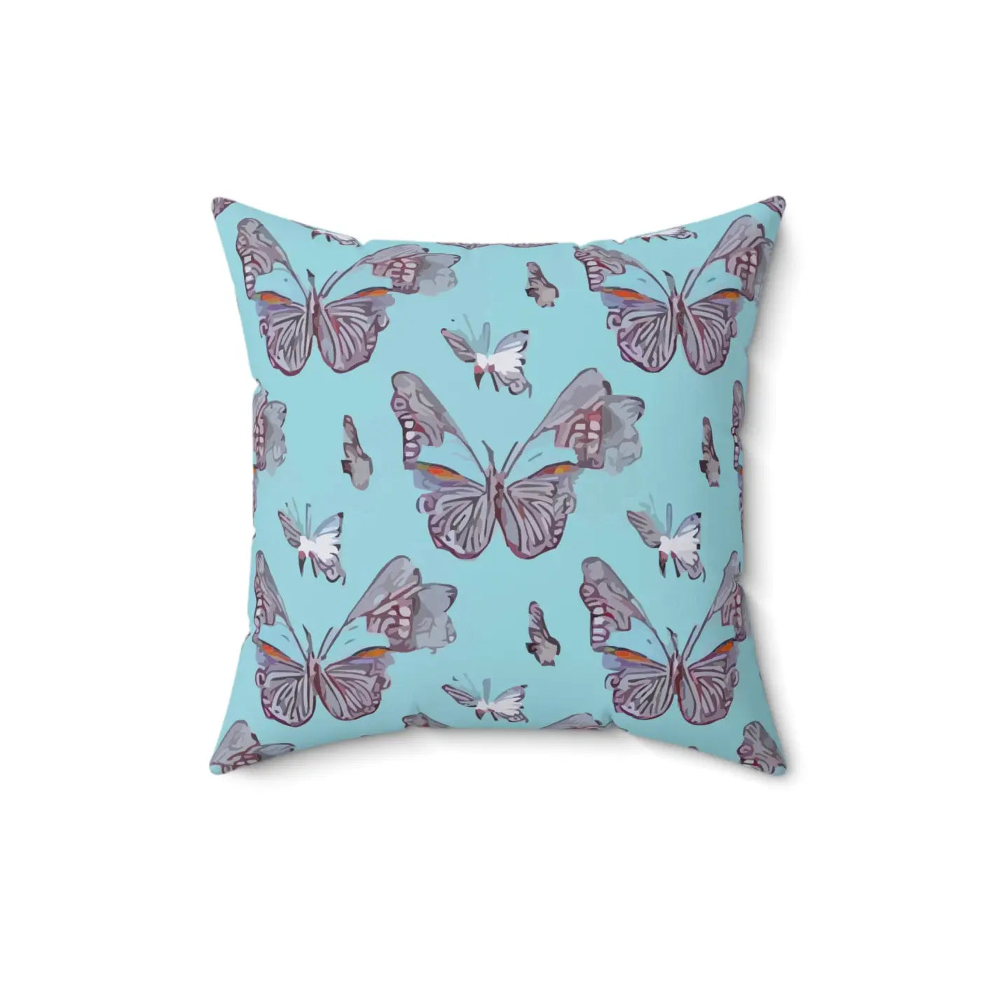 Polyester Square Pillow - Pink Butterflies on Blue - DipaliZ