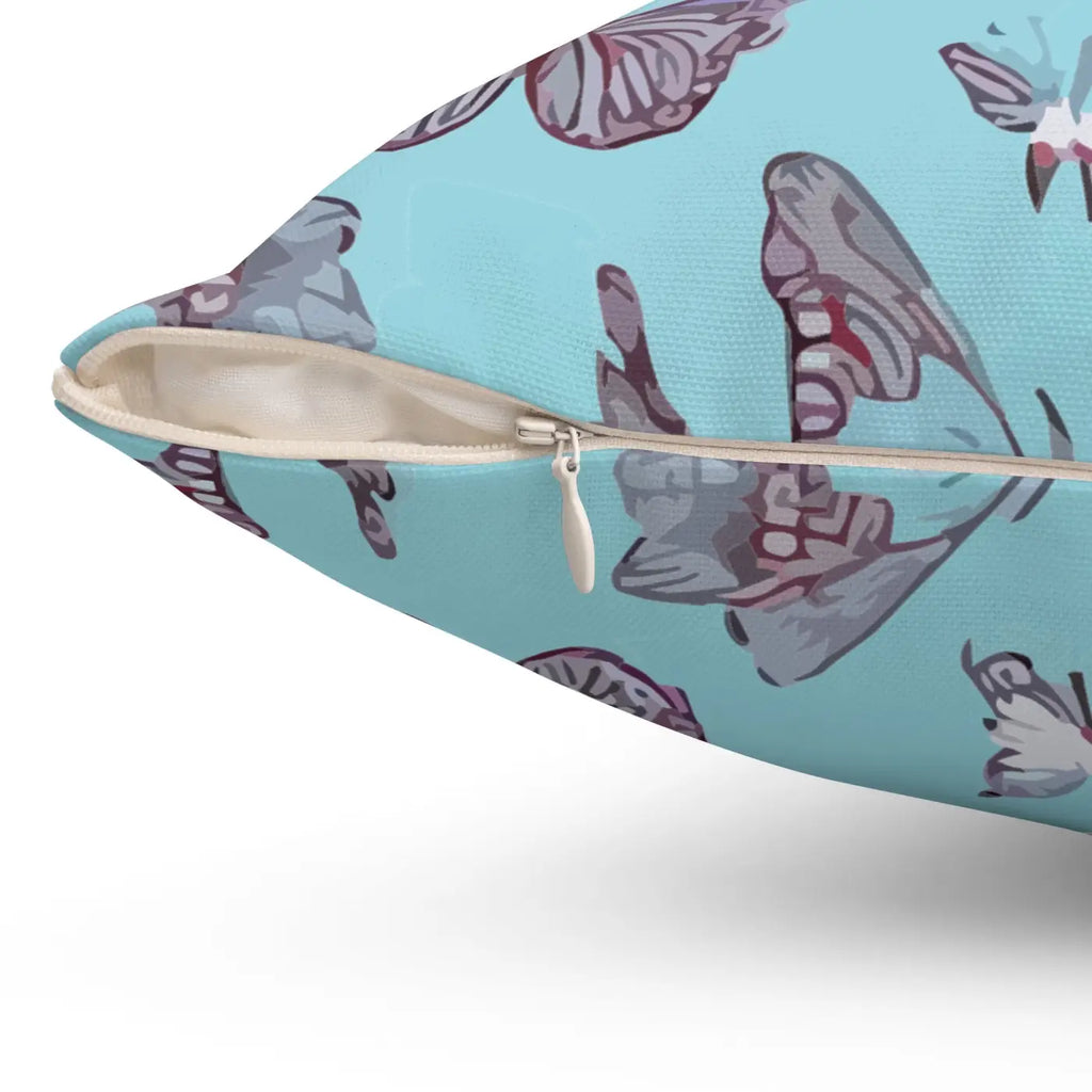 Polyester Square Pillow - Pink Butterflies on Blue - DipaliZ