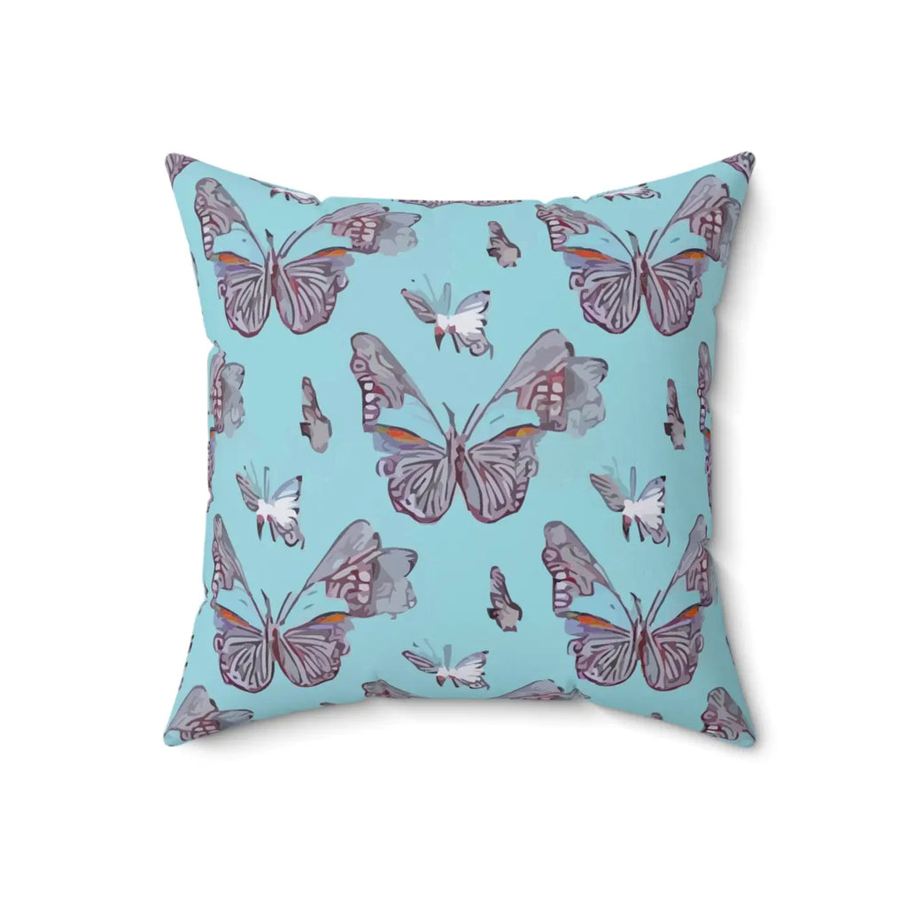 Polyester Square Pillow - Pink Butterflies on Blue - DipaliZ
