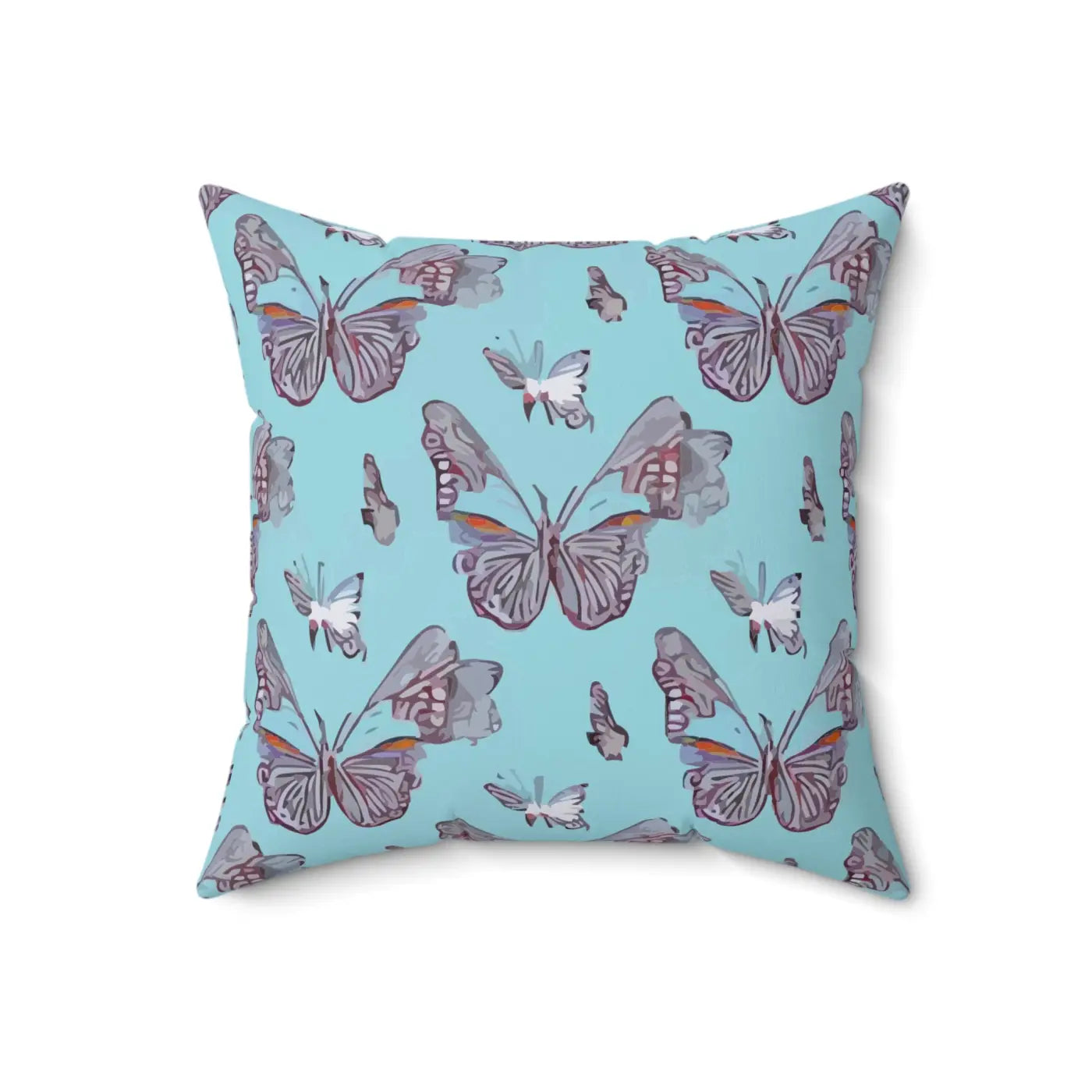 Polyester Square Pillow - Pink Butterflies on Blue - DipaliZ