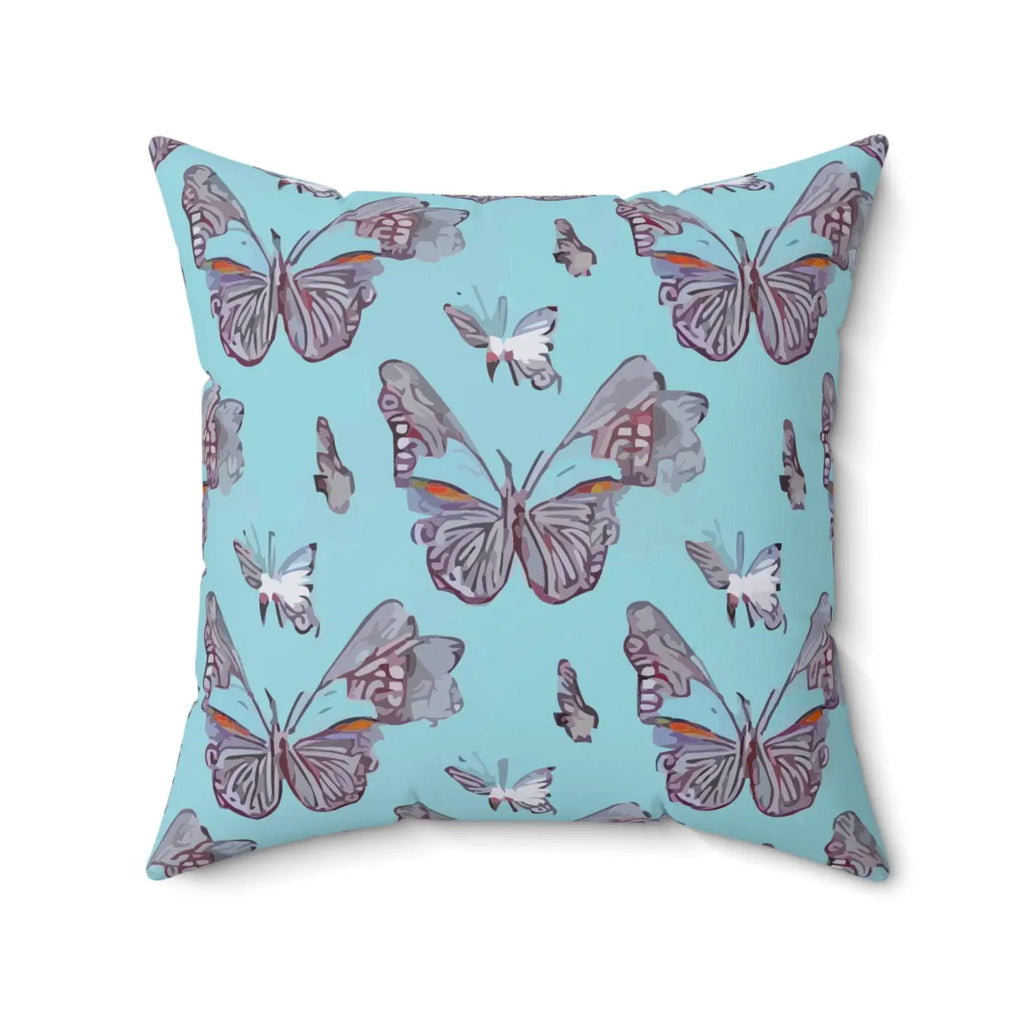 Polyester Square Pillow - Pink Butterflies on Blue - DipaliZ