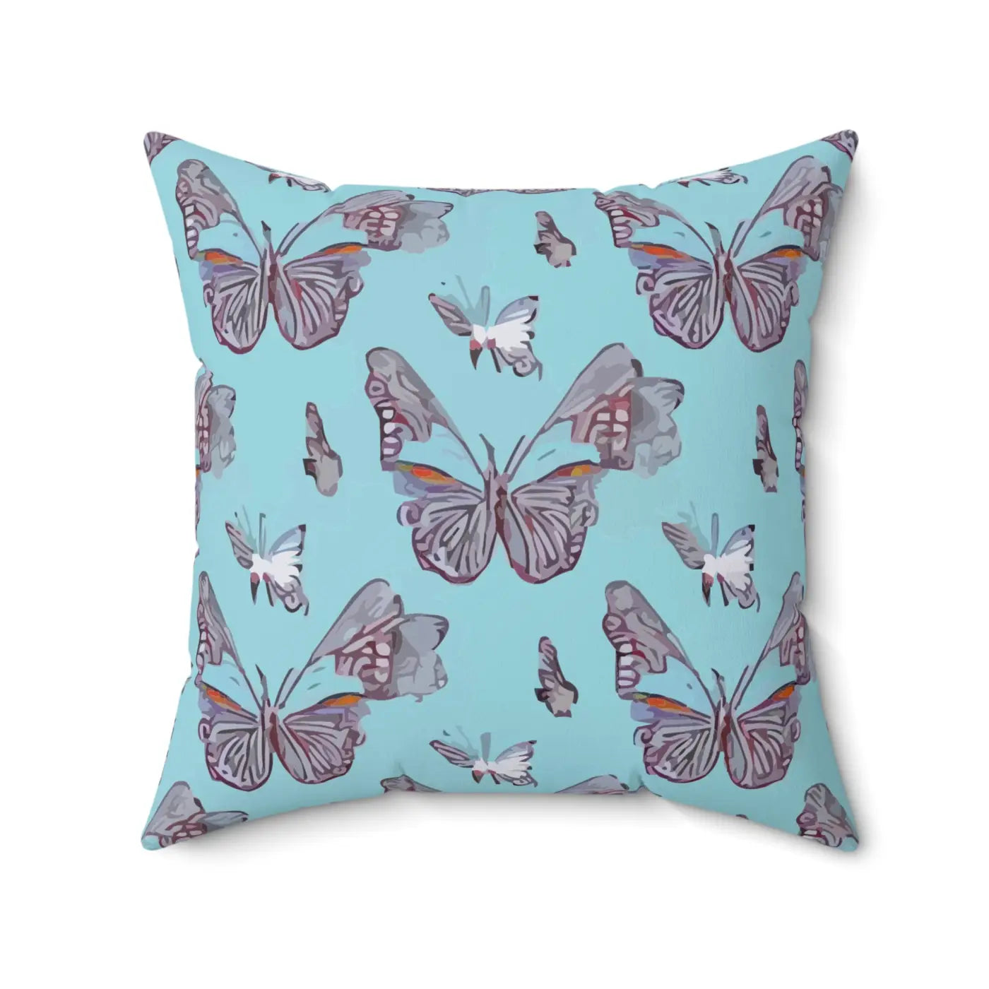 Polyester Square Pillow - Pink Butterflies on Blue - DipaliZ