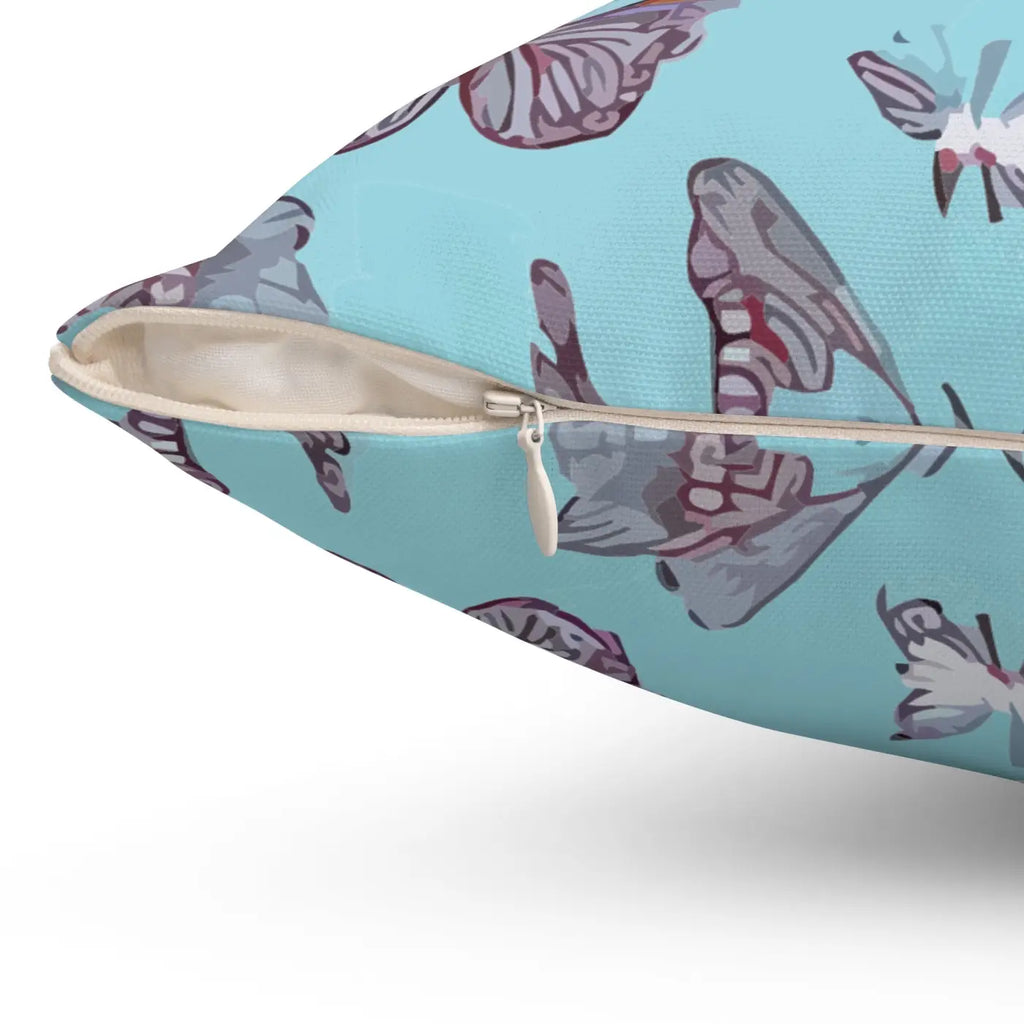 Polyester Square Pillow - Pink Butterflies on Blue - DipaliZ