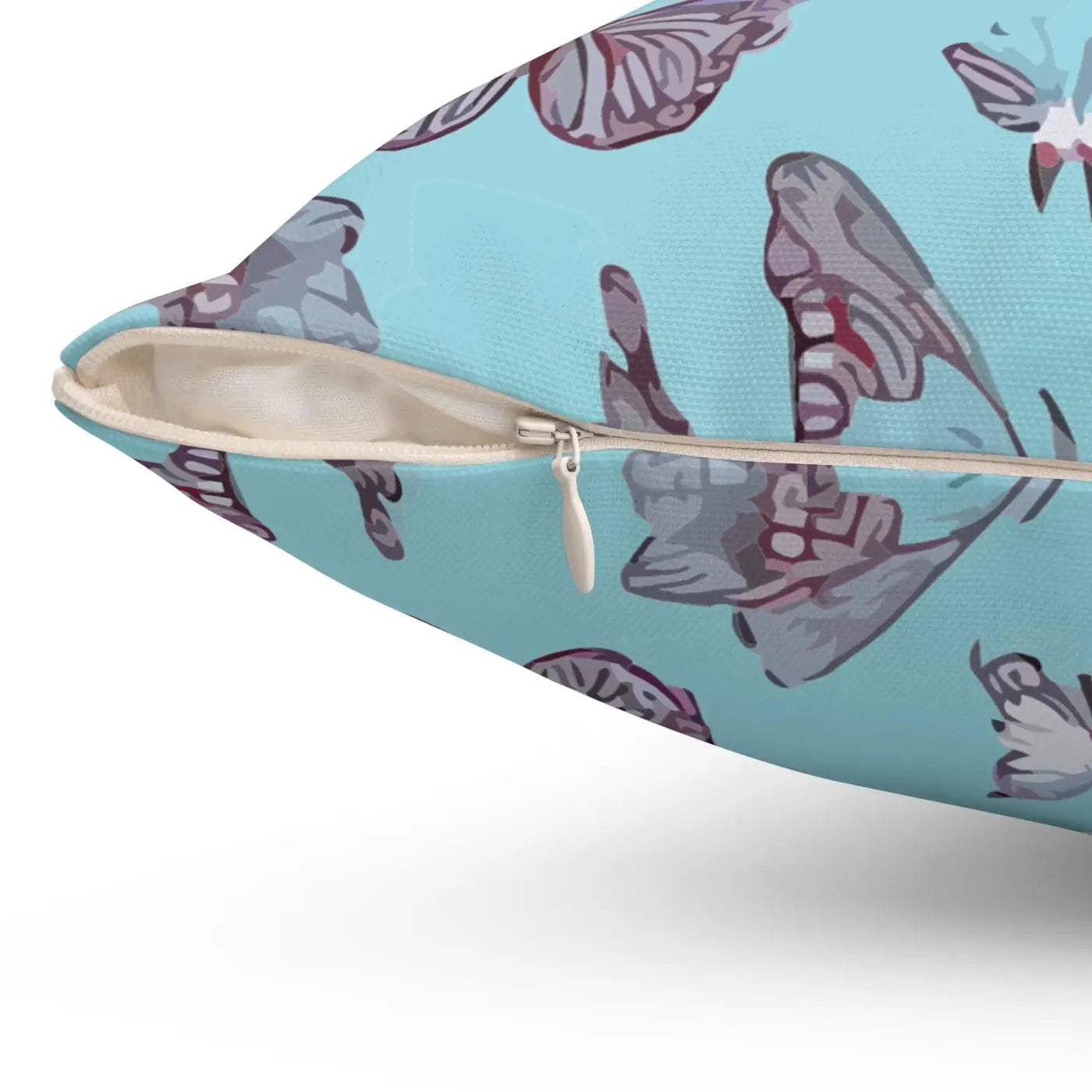 Polyester Square Pillow - Pink Butterflies on Blue - DipaliZ