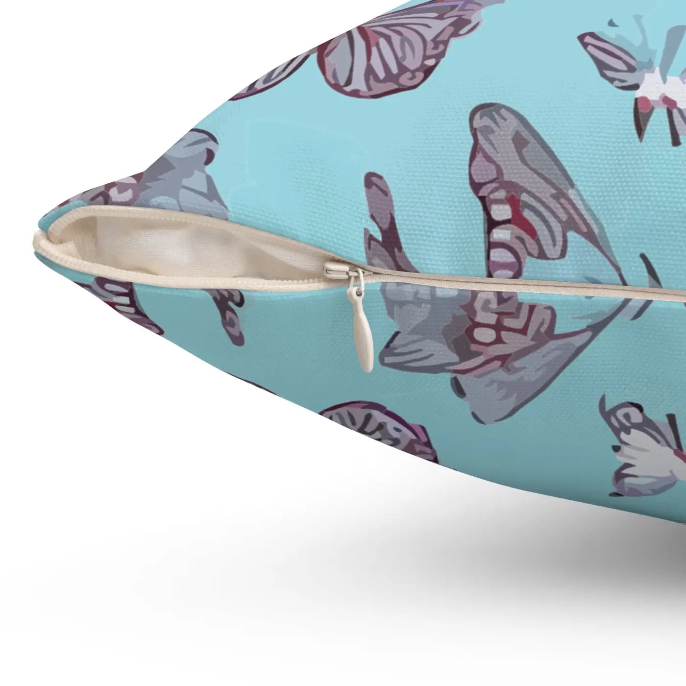 Polyester Square Pillow - Pink Butterflies on Blue - DipaliZ