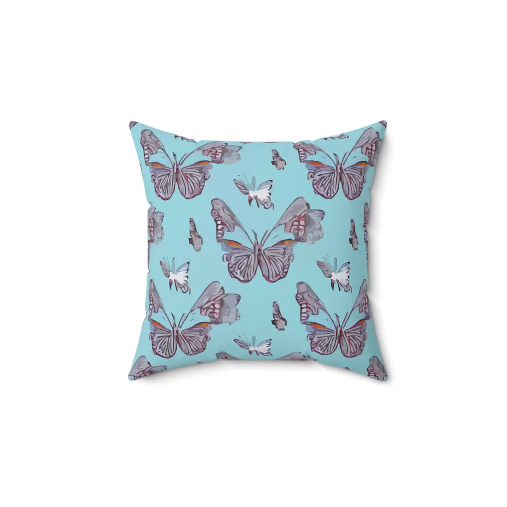Polyester Square Pillow - Pink Butterflies on Blue - DipaliZ
