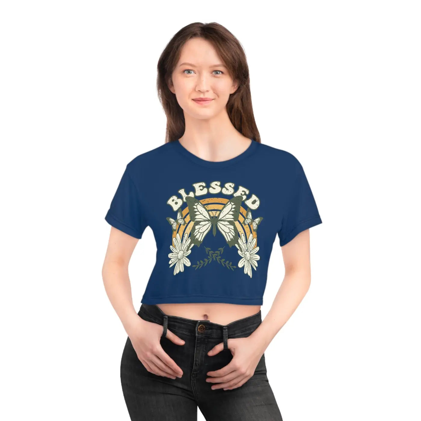 Blessed Crop Tee - Butterflies and Positivity Design - DipaliZ