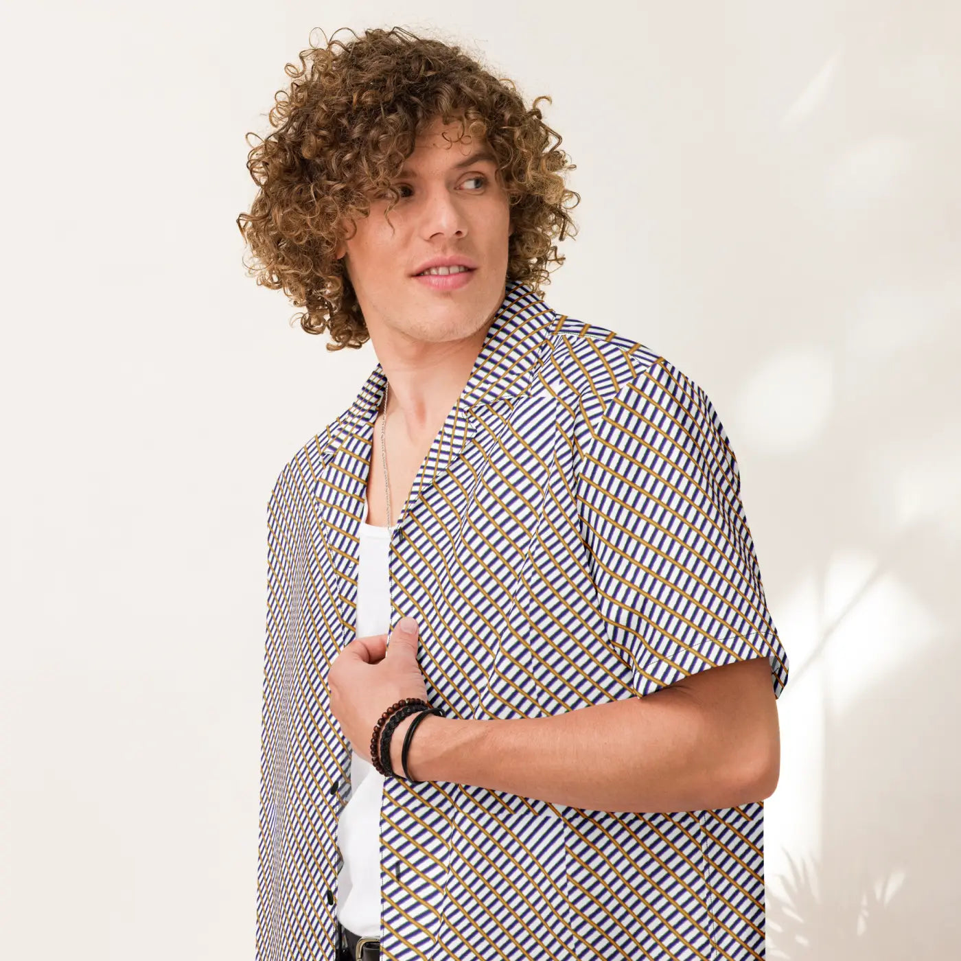 Eco-Friendly Unisex Button Shirt - Purple Orange Check - DipaliZ
