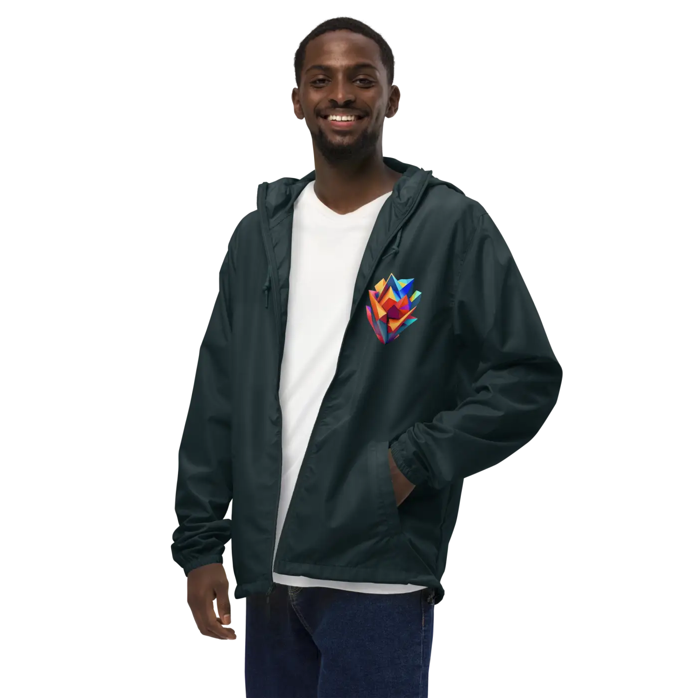 Geometric Pattern Zip Jacket - Water Resistant Outerwear - DipaliZ