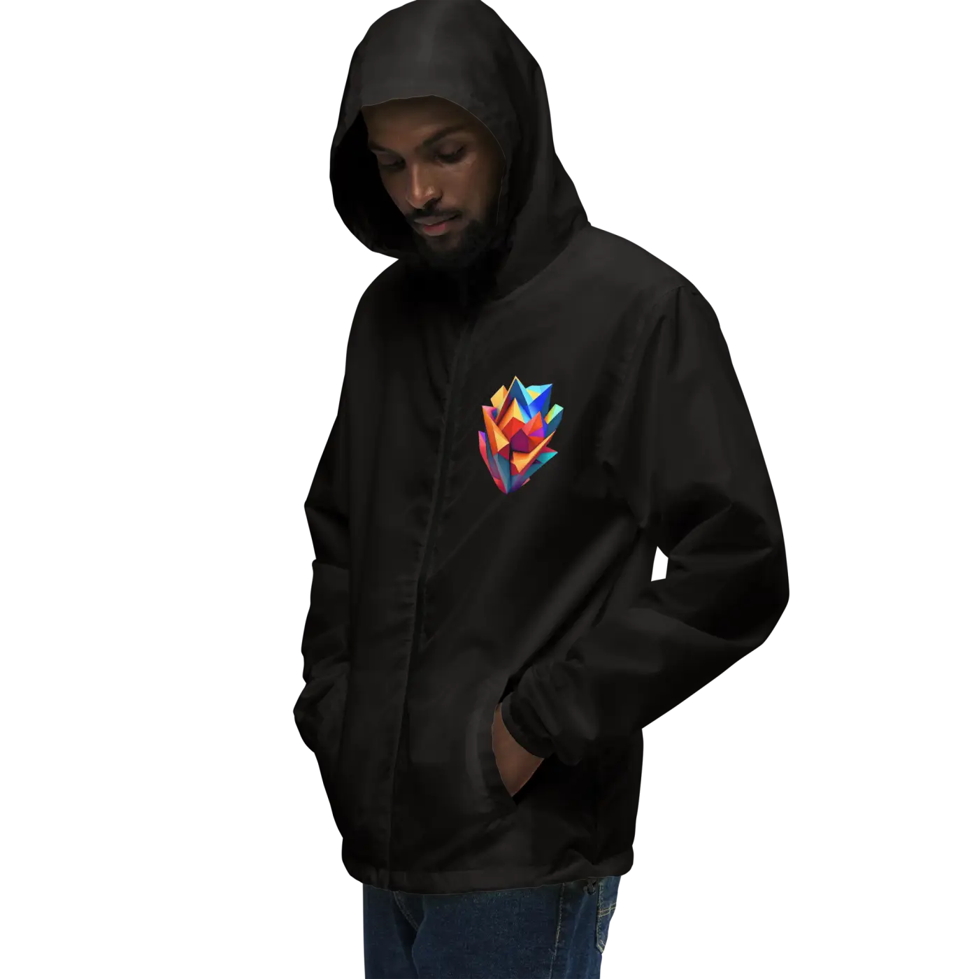 Geometric Pattern Zip Jacket - Water Resistant Outerwear - DipaliZ