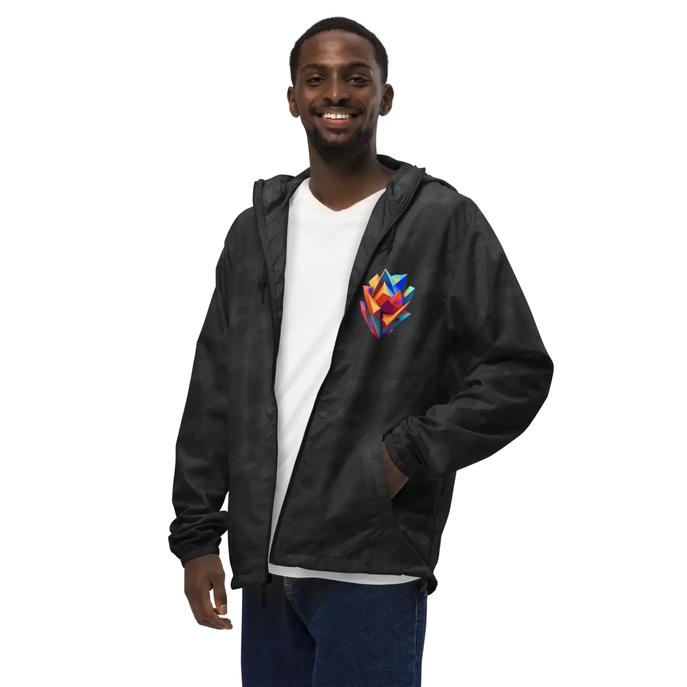 Geometric Pattern Zip Jacket - Water Resistant Outerwear - DipaliZ