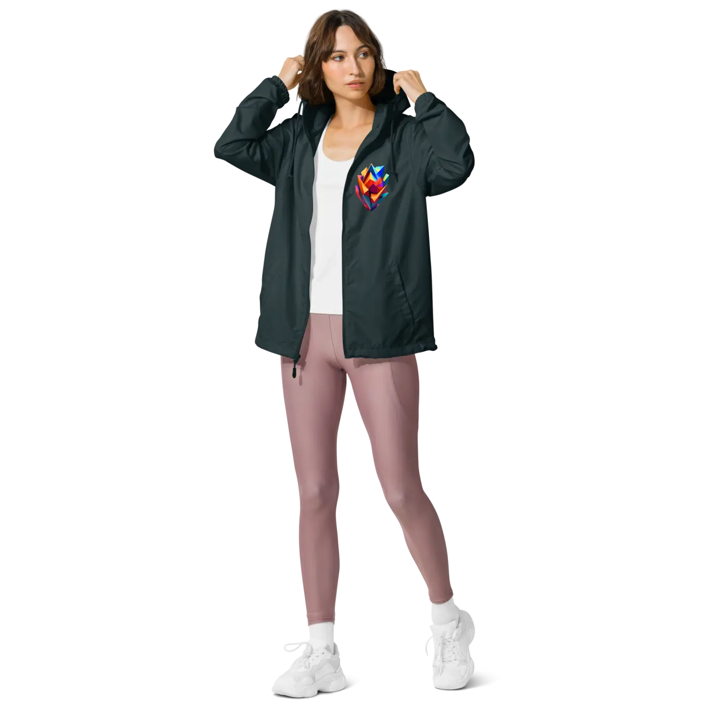 Geometric Pattern Zip Jacket - Water Resistant Outerwear - DipaliZ