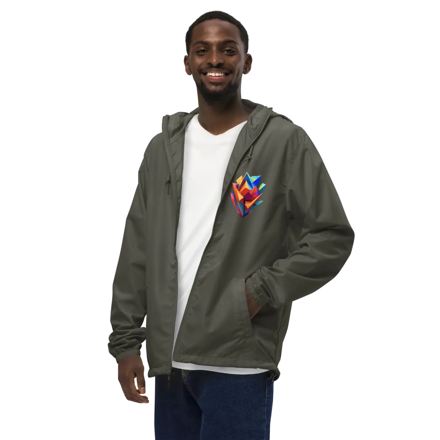 Geometric Pattern Zip Jacket - Water Resistant Outerwear - DipaliZ