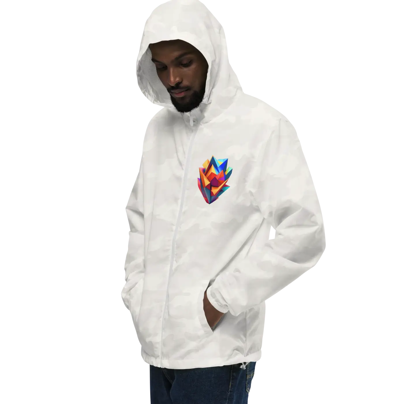 Geometric Pattern Zip Jacket - Water Resistant Outerwear - DipaliZ
