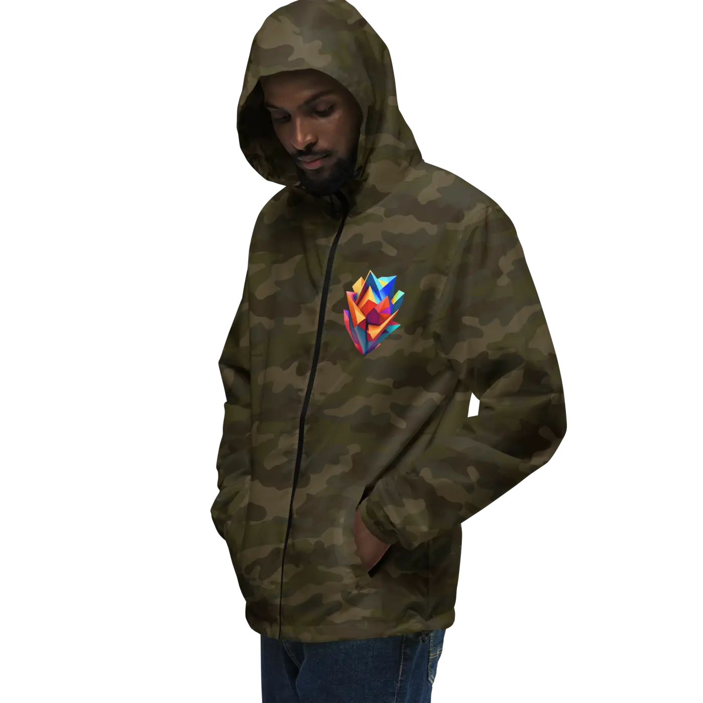 Geometric Pattern Zip Jacket - Water Resistant Outerwear - DipaliZ