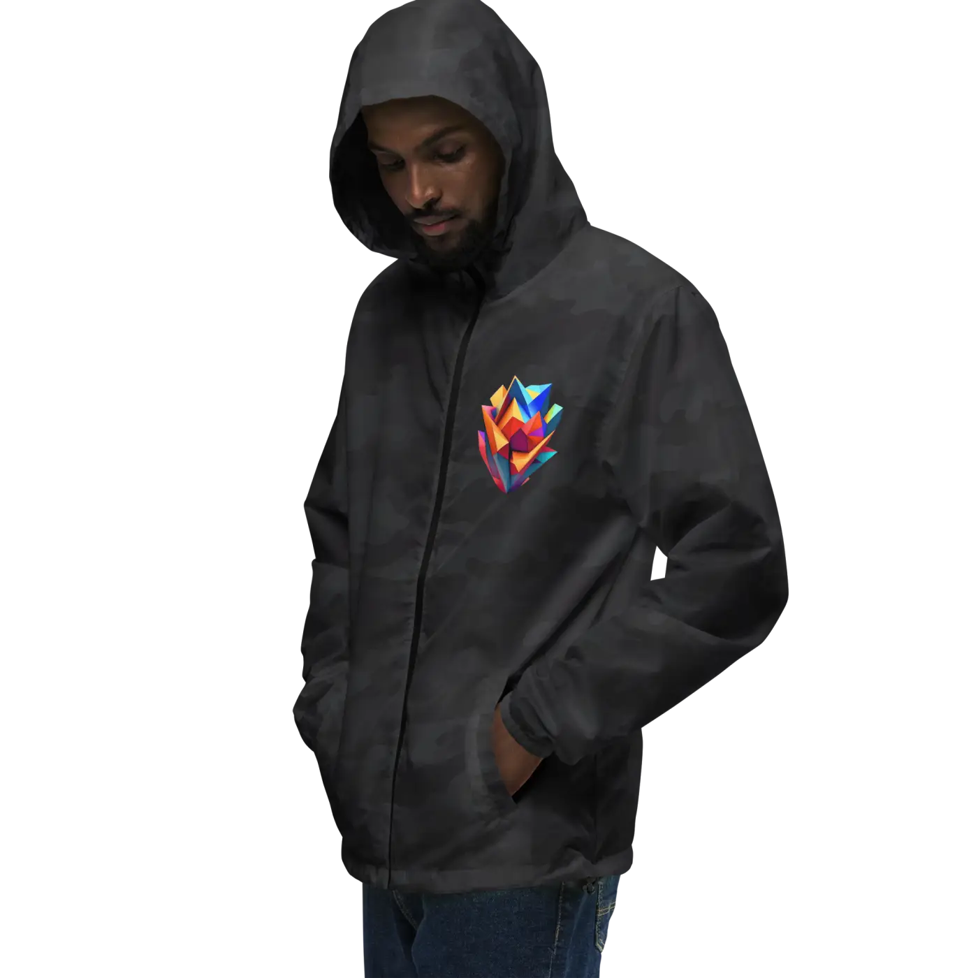 Geometric Pattern Zip Jacket - Water Resistant Outerwear - DipaliZ