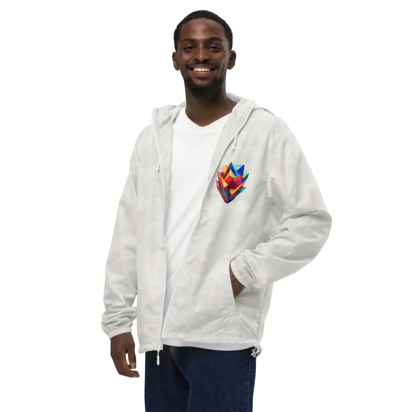 Geometric Pattern Zip Jacket - Water Resistant Outerwear - DipaliZ