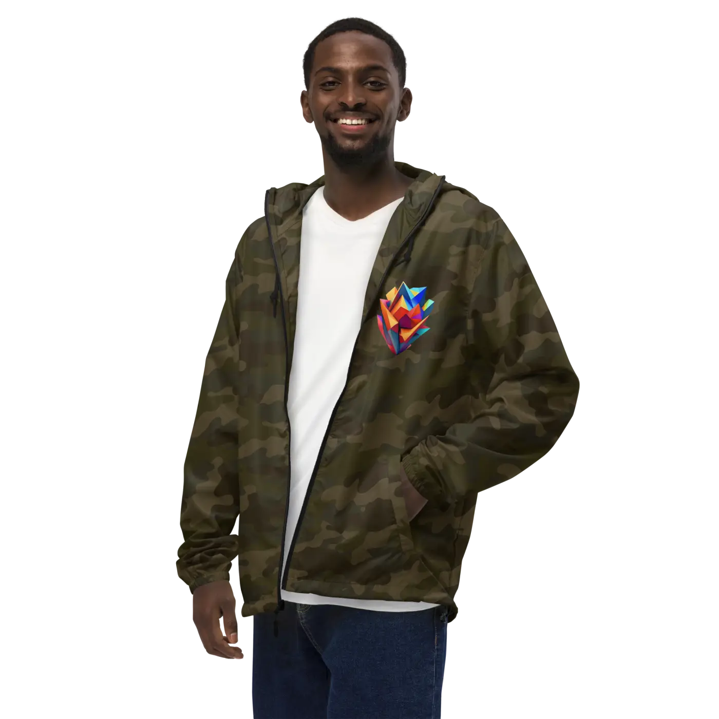 Geometric Pattern Zip Jacket - Water Resistant Outerwear - DipaliZ
