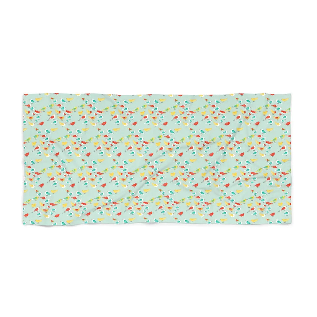 Colorful Birds Beach Towel - Cotton Loop Backing - DipaliZ