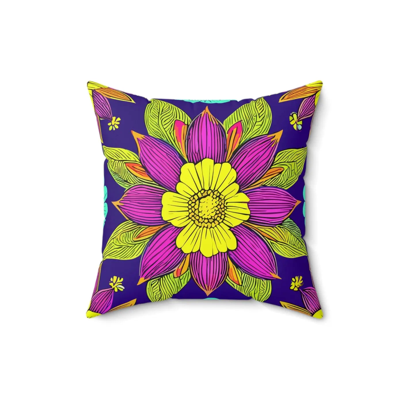 Colorful Flower Mandal Pillow - Spun Polyester Square - DipaliZ